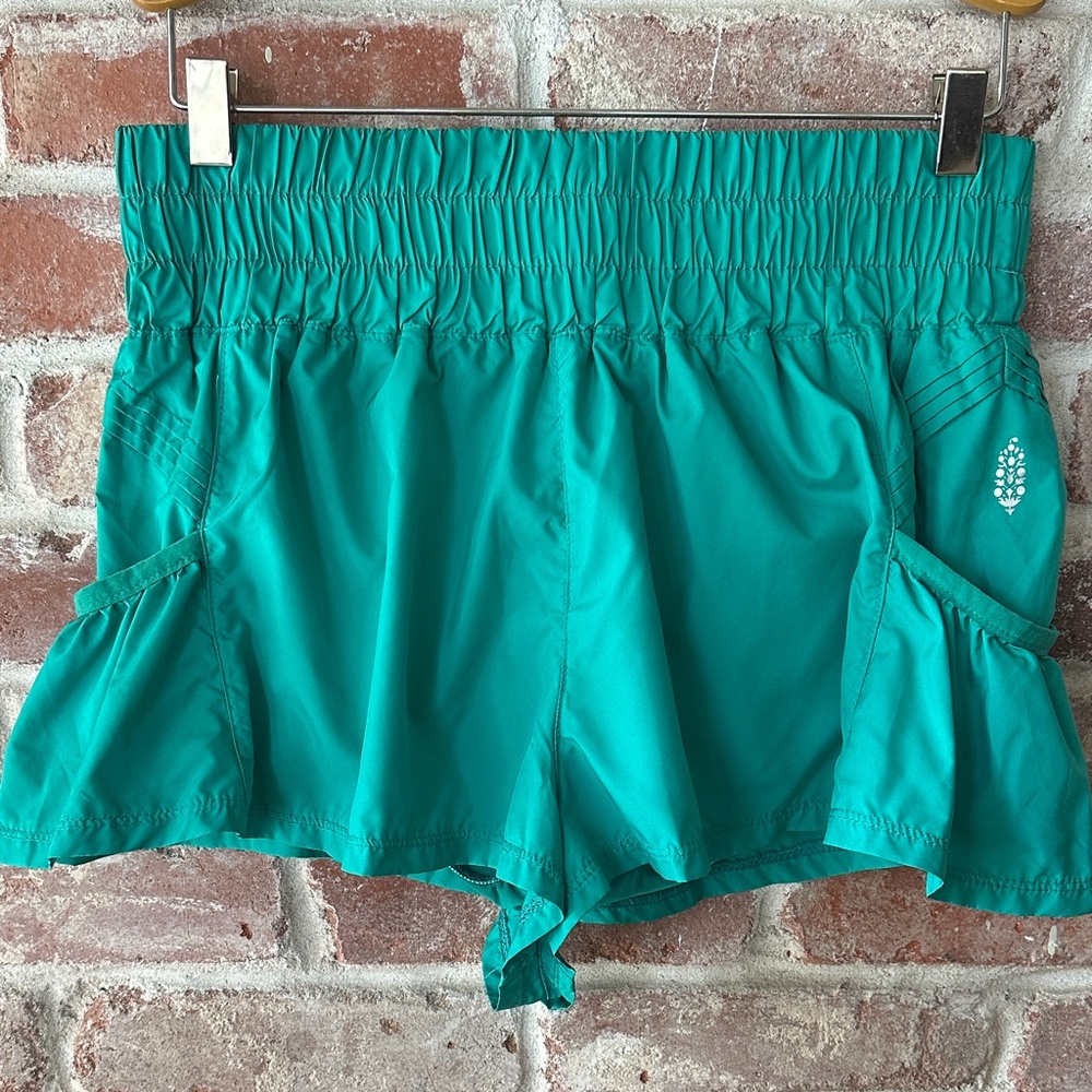 Free People “Get Your Flirt On” High Waist Teal Shorts
